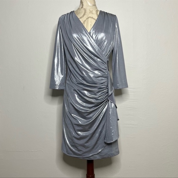 Vintage Dresses & Skirts - 80’s Vintage Gulfnours Metallic Silver Dress